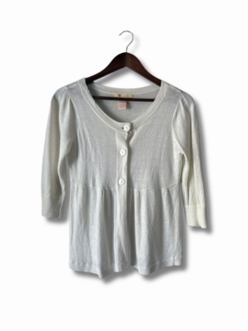 Coquette Cottage White Linen Blend Empire Waist Peplum Cardigan Sweater